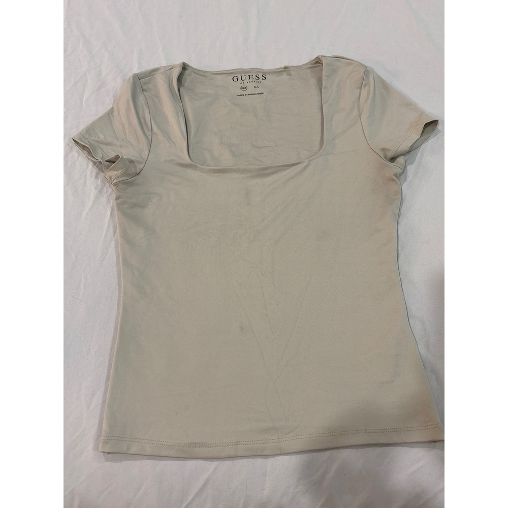 Guess Los Angeles Beige Square Neck Short Sleeve Top XS/S QBVP06KBGH0